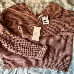 moon & madison V-Neck Sweater in Dusty Pink
